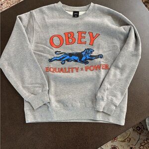 Obey Gray Crewneck Sweater with Blue and orange Graphic